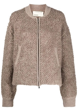 SHERPA chunky-knit zip-up bomber jacket - Brown