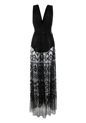 Elisabetta Franchi V-neck beaded maxi dress - Black