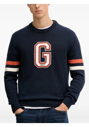 Gant appliqué striped-sleeve sweater - Blue