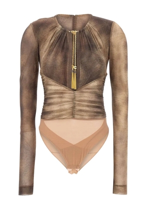Elisabetta Franchi snakeskin-print gathered bodysuit - Neutrals