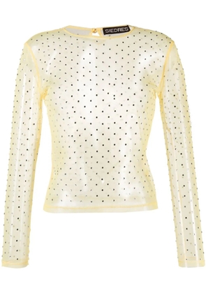 SIEDRES Desta crystal-embellished sheer top - Yellow