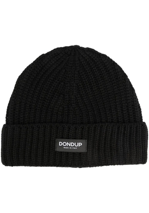 DONDUP logo-patch ribbed-knit beanie - Black