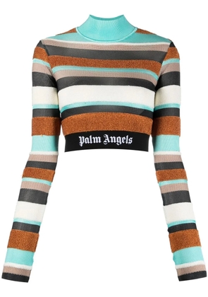 Palm Angels logo-waistband striped turtleneck top - Blue