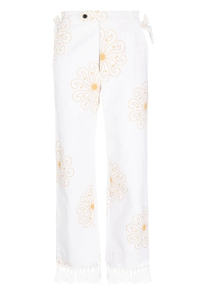 BODE Soleil fringed-hem trousers - White