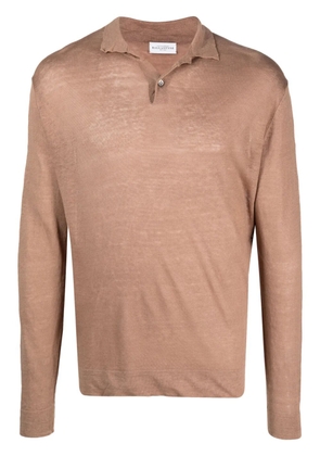 Ballantyne long-sleeve linen knit polo shirt - Brown
