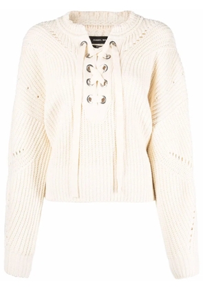 ISABEL MARANT lace-up ribbed-knit jumper - Neutrals