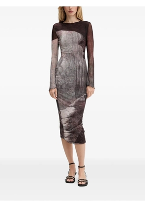 Desigual long sleeve printed midi dress - Brown