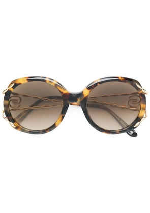 Elie Saab tortoiseshell oversized logo sunglasses - Brown