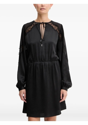 BOSS lace-trim long-sleeve mini dress - Black
