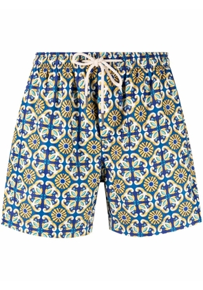 PENINSULA SWIMWEAR tile-print drawstring-waist swim shorts - Blue