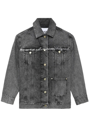 GANNI frayed-detail washed jacket - Black