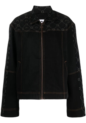 Marine Serre crescent moon-print zip-up denim jacket - Black