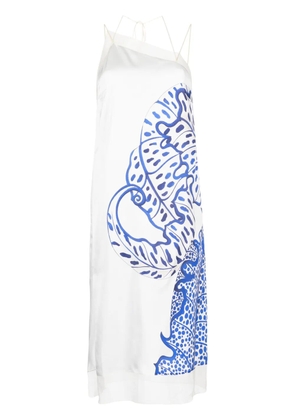 Ferragamo floral-print silk midi dress - White