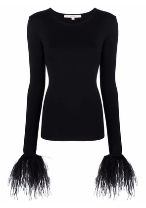 MANURÍ Elektra feather-trim stretch blouse - Black