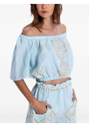 GREEK ARCHAIC KORI strapless embroidered blouse - Blue