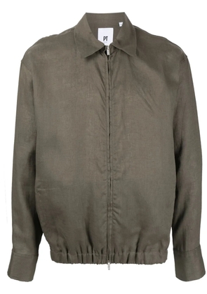 PT Torino zip-up linen shirt jacket - Green