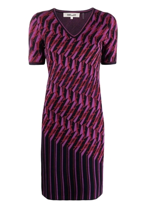 DVF Diane von Furstenberg zig-zag intarsia-knit dress - Purple