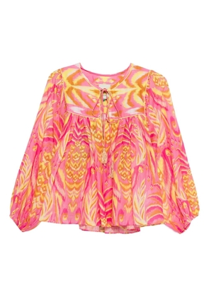 FARM Rio Pineapple Tapestry tassel-neckline patterned top - Yellow