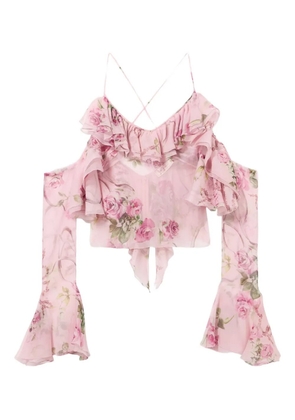 Blumarine ruffled floral-print top - Pink