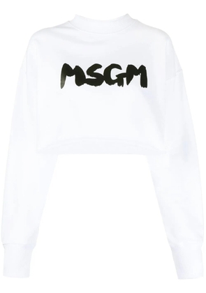 MSGM logo-print cropped sweatshirt - White