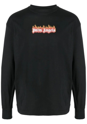 Palm Angels burning logo-print long-sleeve T-shirt - Black
