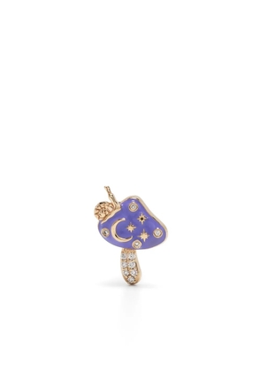 Sydney Evan 14kt yellow gold Celestial Mushroom diamond and enamel stud earring - Purple