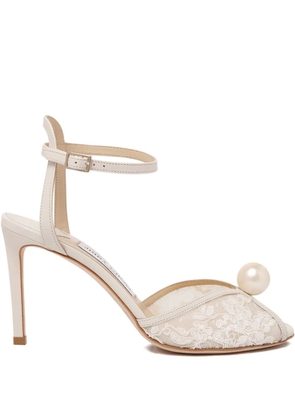 Jimmy Choo 85mm lace-panel pearl-embellished sandals - White