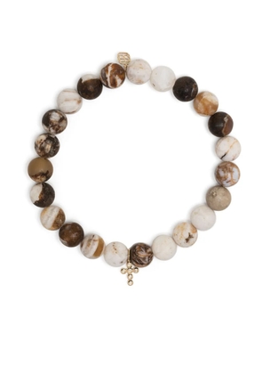 Sydney Evan 14kt yellow gold bezel cross charm beaded bracelet - Multicolour