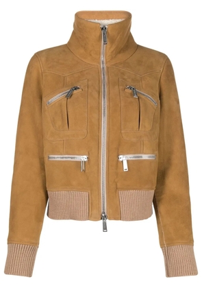 DSQUARED2 ribbed-detail zipped-up bomber jacket - Neutrals