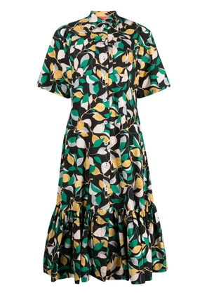 La DoubleJ orchard-print shirt midi dress - Black