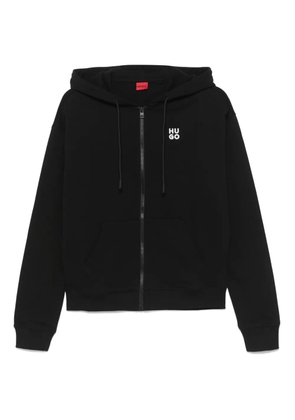 HUGO logo-embroidered cotton hoodie - Black