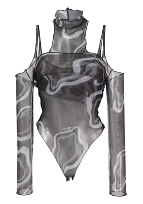 JULFER Janet semi-sheer layered bodysuit - Black