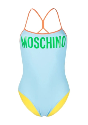 Moschino logo-print crossed-straps swimsuit - Blue
