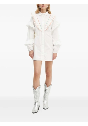 NEVER FULLY DRESSED embroidered ruffled shirt dress - White