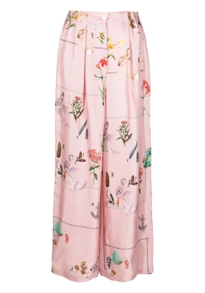Lanvin foliage-print silk palazzo trousers - Pink