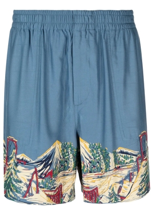 BODE beaded graphic-print deck shorts - Blue