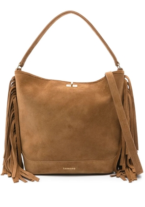 SANDRO fringe suede tote bag - Brown