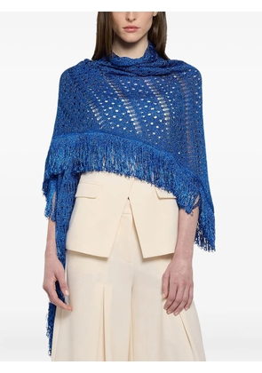 SIMONA CORSELLINI fringed lace-knit poncho - Blue