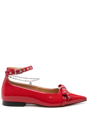 GANNI bow-detail ballet flats - Red
