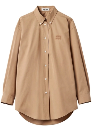 Miu Miu logo-appliqué poplin shirt - Neutrals