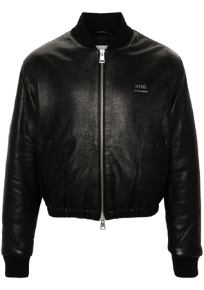 AMI Paris logo-plaque leather jacket - Black