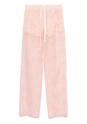 Genny floral-embroidered organza trousers - Pink