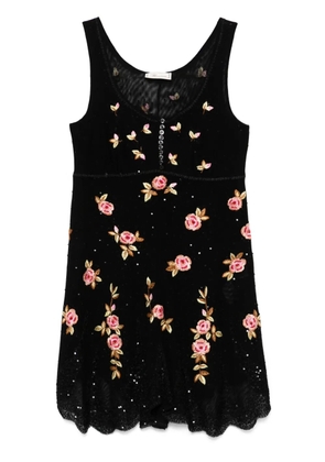 Blumarine embroidery tulle mini dress - Black