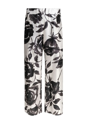 SLEEP NO MORE rose-print silk trousers - White