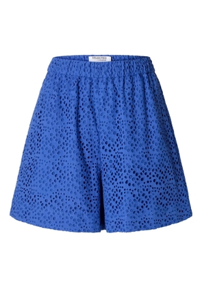 SELECTED perforated elasticated-waistband shorts - Blue