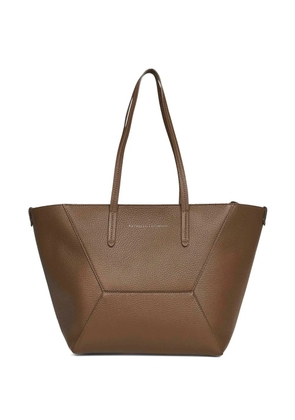 Brunello Cucinelli logo-print leather tote bag - Brown