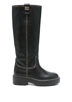 Miu Miu logo-plaque knee-high boots - Black