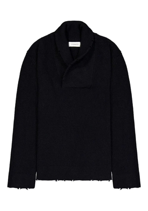 Laneus shawl-collar frayed sweater - Blue