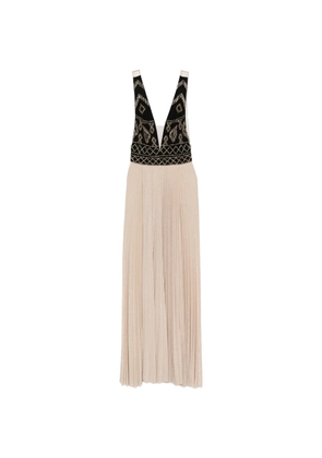 Elisabetta Franchi V-neck pleated maxi dress - Neutrals