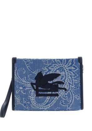 ETRO paisley-print logo-embroidery clutch bag - Blue